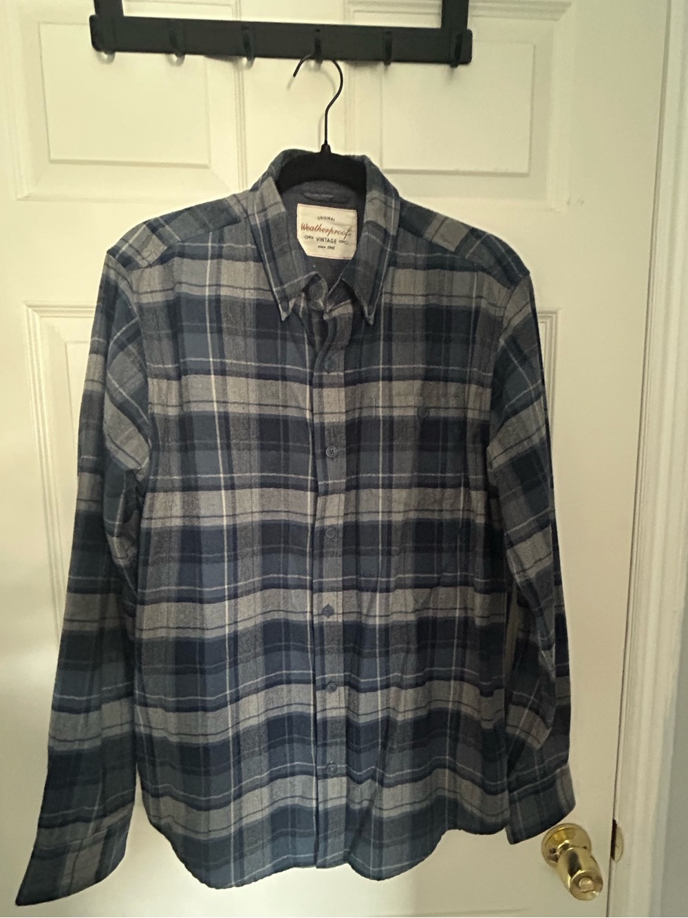 Weatherproof Blue and Gray Plaid Button-Down Shirt